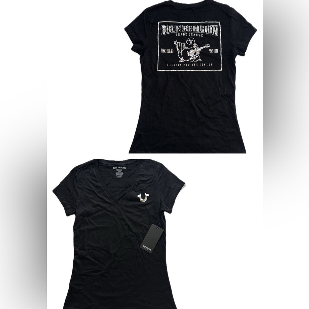 True Religion Black Silver V Neck Shirt Women’s Small & Medium New $59 MSRP
